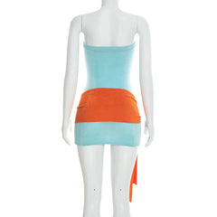 Blue Tube Orange Wrap Around Bodycon Mini Dress