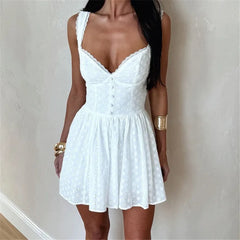 Embroidered V-Neck A Line Solid Mini Dress