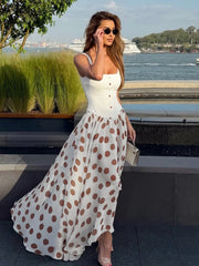White Print Polka Dot Sleeveless Maxi Dress