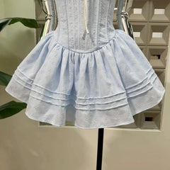 Embroidery Lace-up Crossover Strap Mini Dress