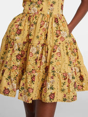 Yellow Floral Print Square Collar Mini Dress