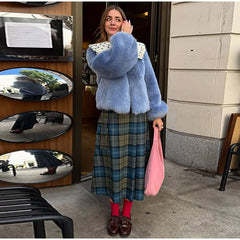 Ruffled Peter Pan Collar Fur Coat