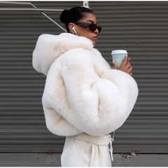 Faux Fur Zipper Hooded Jacket