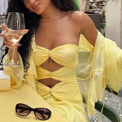 Yellow Strapless Cut Out Mini Dress