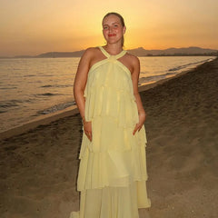 Flower Ruffles Halter Long Dress