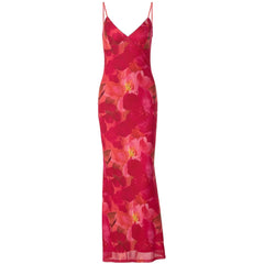 Floral Print Deep V Neck Sleeveless Maxi Dress