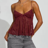 Mesh V-neck Front Slit Cami Top