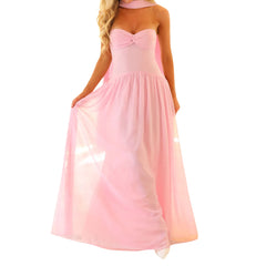 Pleated Strapless Maxi Dress with Choker Scarf