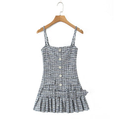 Grey Tweed Knitted Strap Mini Dress