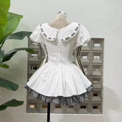 Peter Pan Collar Polka Dot Bow Flared Mini Dress