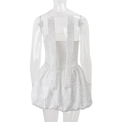 White Satin Halter Off-shoulder Mini Dress