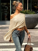 Knit See-Through Off-Shoulder Knit Poncho Top