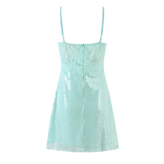 Mint Green Lace Wire Bra Sequin Mini Dress