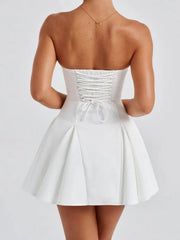 Large Bow Strapless Flare Mini Dress