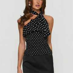 Black Polka Dot Smocked Drape Top