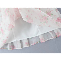 Pink Floral Bow Mesh Cami Mini Dress