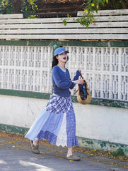 Plaid Patchwork Midi Skirt - Streetwear A-Line