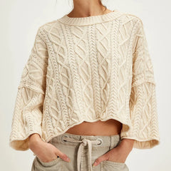 Cable Knit Round Neck Long Sleeve Sweater