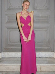 Pink Mesh Strappy Cut Out Maxi Dress