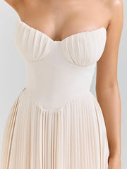 White Strapless Pleated Maxi Dress