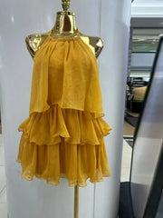 Ruffled Layred Halter Sleeveless Mini Dress