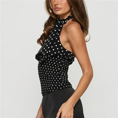 Black Polka Dot Smocked Drape Top