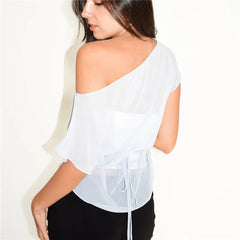 Flowy Chiffon One Shoulder Tie Up Cover Up Top