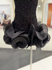 Spaghetti Strap Diamonds Ruffles Flower Hem Mini Dress