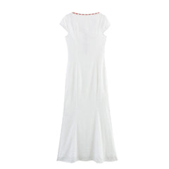 White Red Ribbon Short Sleeve Midi Dress