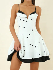With Dotted Spaghetti Strap Flare Mini Dress