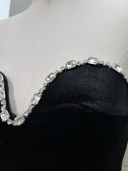 Strapless Diamonds Patchwork Ruffles Long Dress