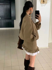 Pleated Zipper High Neck Jacket