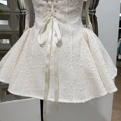 Tweed Bow Detail Sleeveless Flared Mini Dress