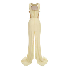 Yellow Patchwork Ruched Slit Wrap Around Sleeve Midi Dress