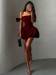 Sequin Bow Puffy Mini Dress