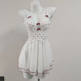 Dotted Bow Strappy Tulle Mesh Night Dress