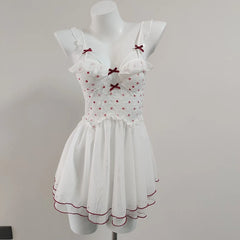 Dotted Bow Strappy Tulle Mesh Night Dress