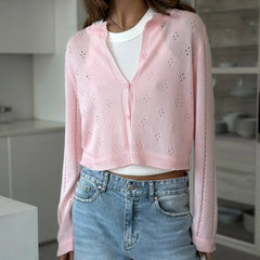 Eyelet Loose Short Knit Shirts