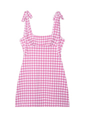 Checkered Tie Up Straight Mini Dress