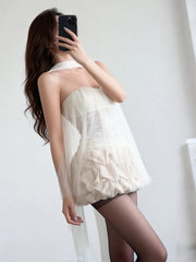 Strapless Tulle Frill Top And Textured Bloomers Shorts