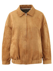 Brown Suede Zipper Jacket With Shorts