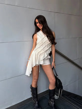 White Ruched Asymmetrical Hem Top