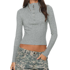 Knit Long Sleeve Turtleneck Zipped Top