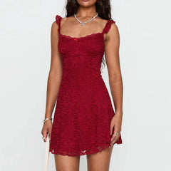 Lace Ruffle Strap Mini Dress