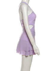Lilac Mesh Frill Mini Dress