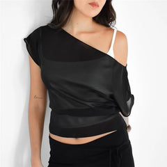Flowy Chiffon One Shoulder Tie Up Cover Up Top