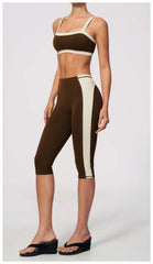 Two-Tone Contrast Seam Crop Top And Capri Leggings Set