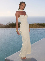 White Lace Strapless Maxi Dress