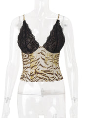 Leopard Printed Lace Patchwork Cami Top