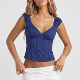 Smocked Tick Strap Sweetheart Neck Top